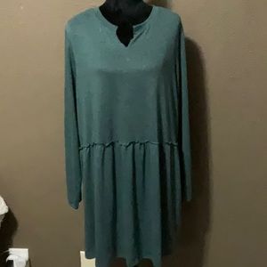 Love Five 1XL Long Sleeve Green above Knee Dress